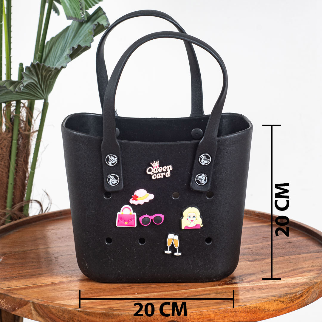 Black Croc-Inspired EVA Silicone Mini Tote —20 X 20 CM