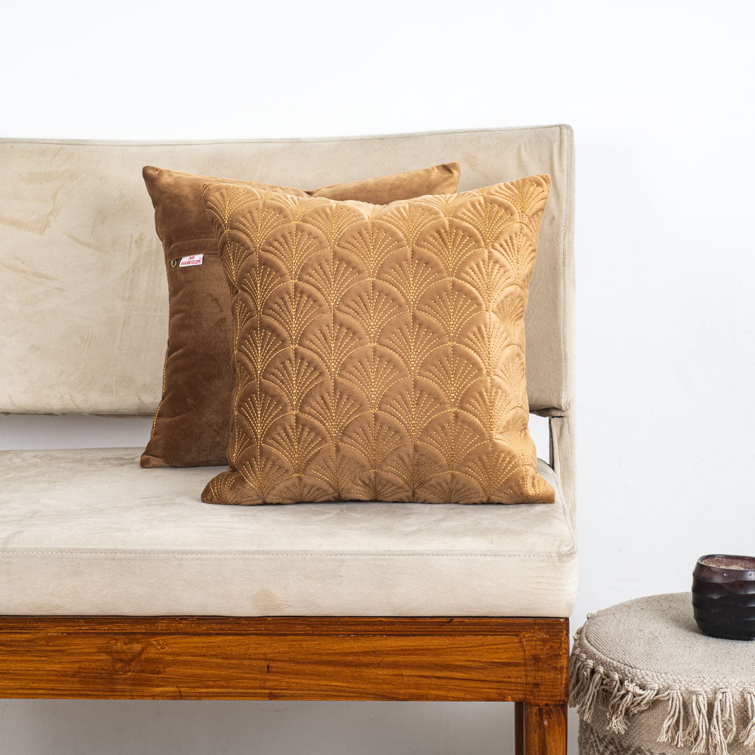 Premium self Embossed Leaf Design Cushion Cover