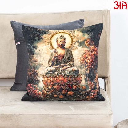 Rust Green Buddha Printed Velvet Cushion Cover 16x16 Inch
