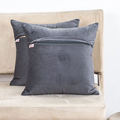 Grey Black Buddha Printed Velvet Cushion Cover 16x16 Inch