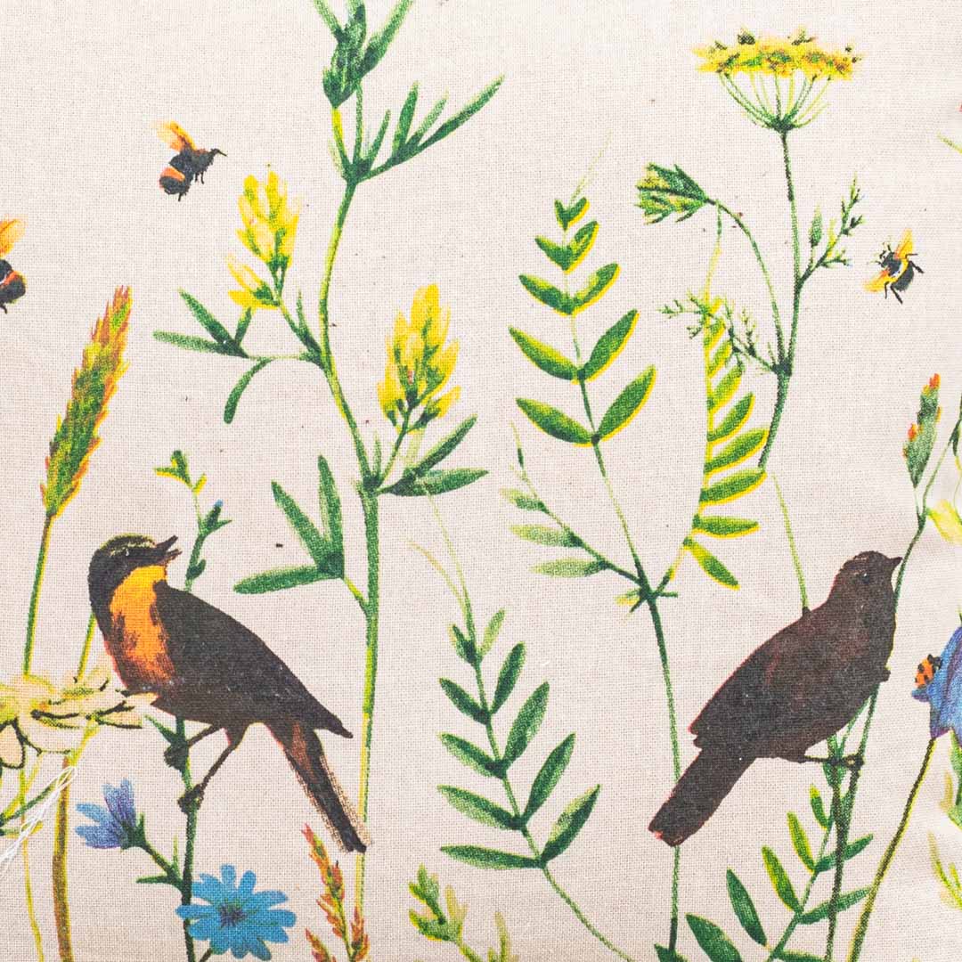 Meadow Song Bird Botanical Cotton Cushion Cover – 16×16″ | Design 1