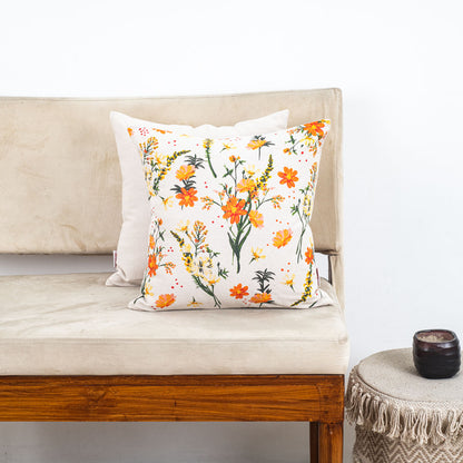 Golden Meadow Floral Cotton Cushion Cover – 16×16″ | Design 4