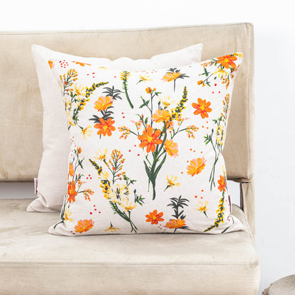 Golden Meadow Floral Cotton Cushion Cover – 16×16″ | Design 4