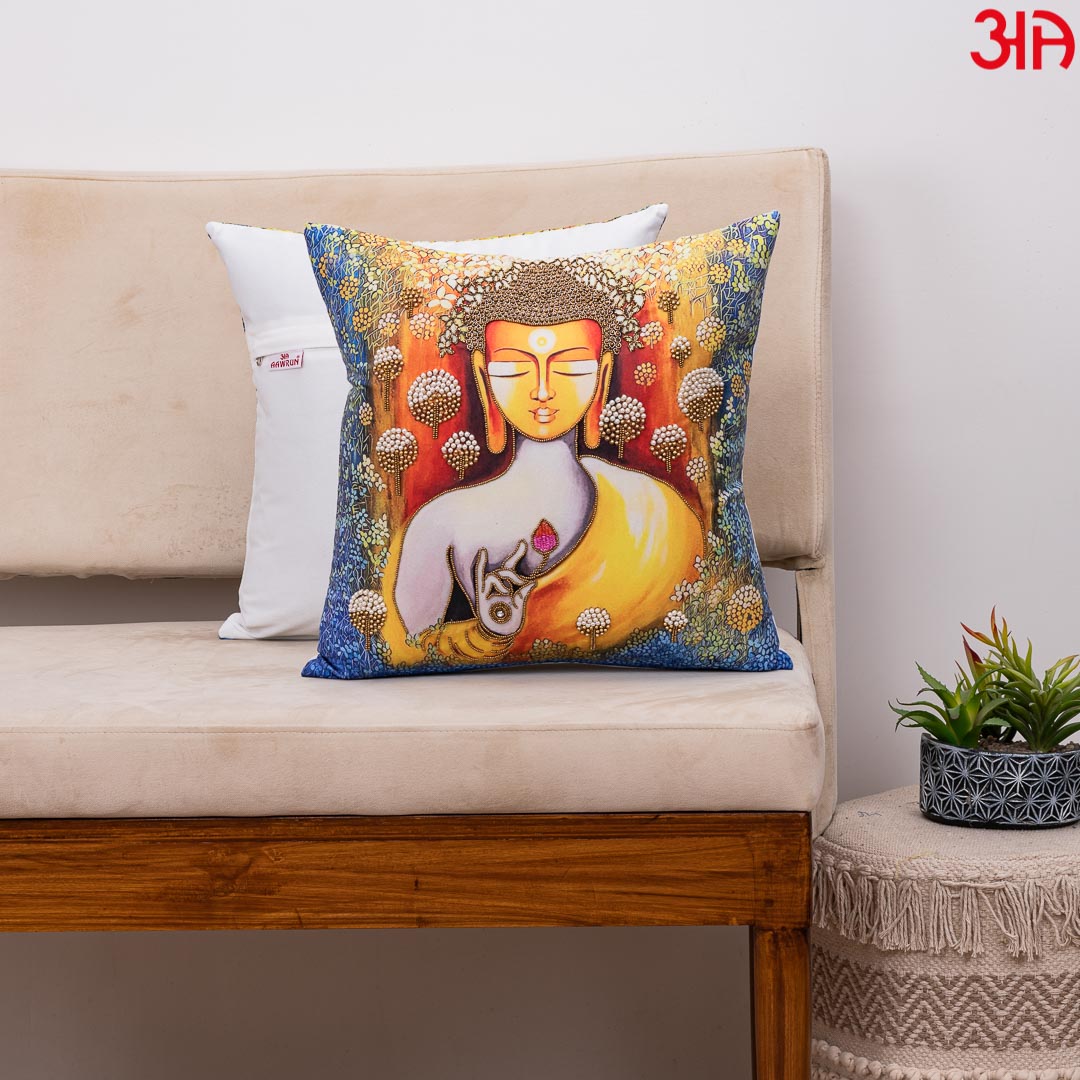 Serene Lord Buddha Printed Cushion Cover