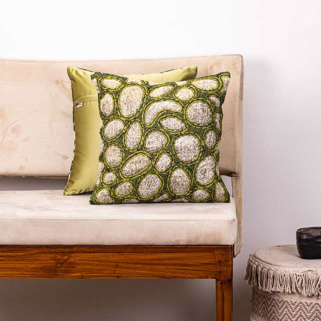 Artistic 16x16&quot; Square Cushion Cover in Green Taffeta &amp; Polyester Jacquard