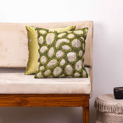 Artistic 16x16&quot; Square Cushion Cover in Green Taffeta &amp; Polyester Jacquard