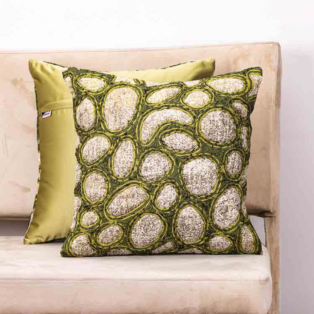 Artistic 16x16&quot; Square Cushion Cover in Green Taffeta &amp; Polyester Jacquard