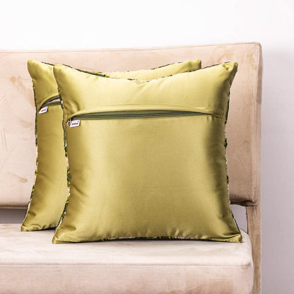 Artistic 16x16&quot; Square Cushion Cover in Green Taffeta &amp; Polyester Jacquard