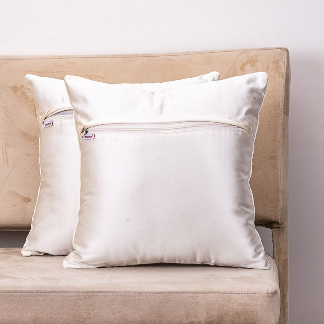 Luxury Cream Satin 16x16 Cushion Cover with Central Jacquard Panel