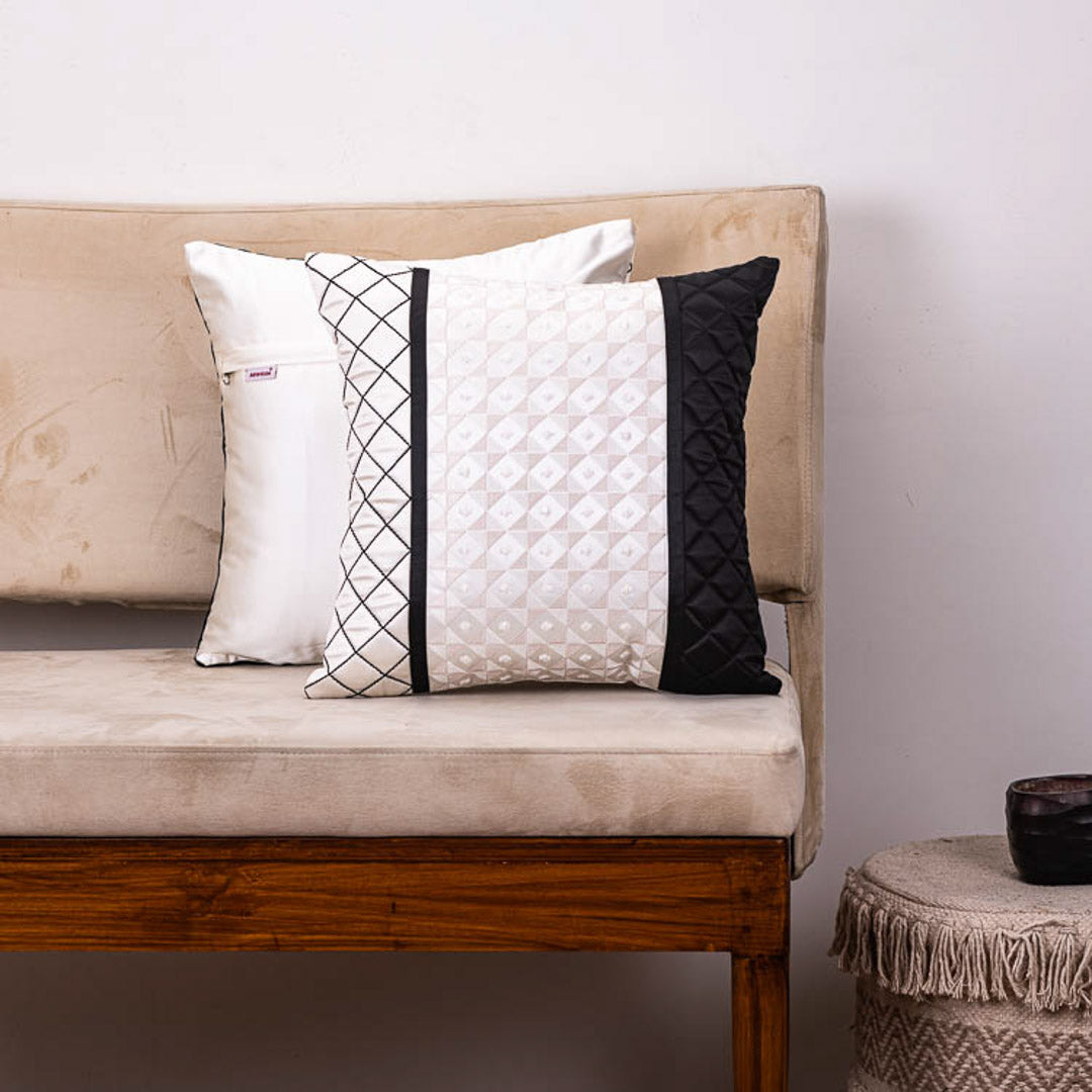 Modern Geometric 16x16 Satin Cushion Cover in Black and White
