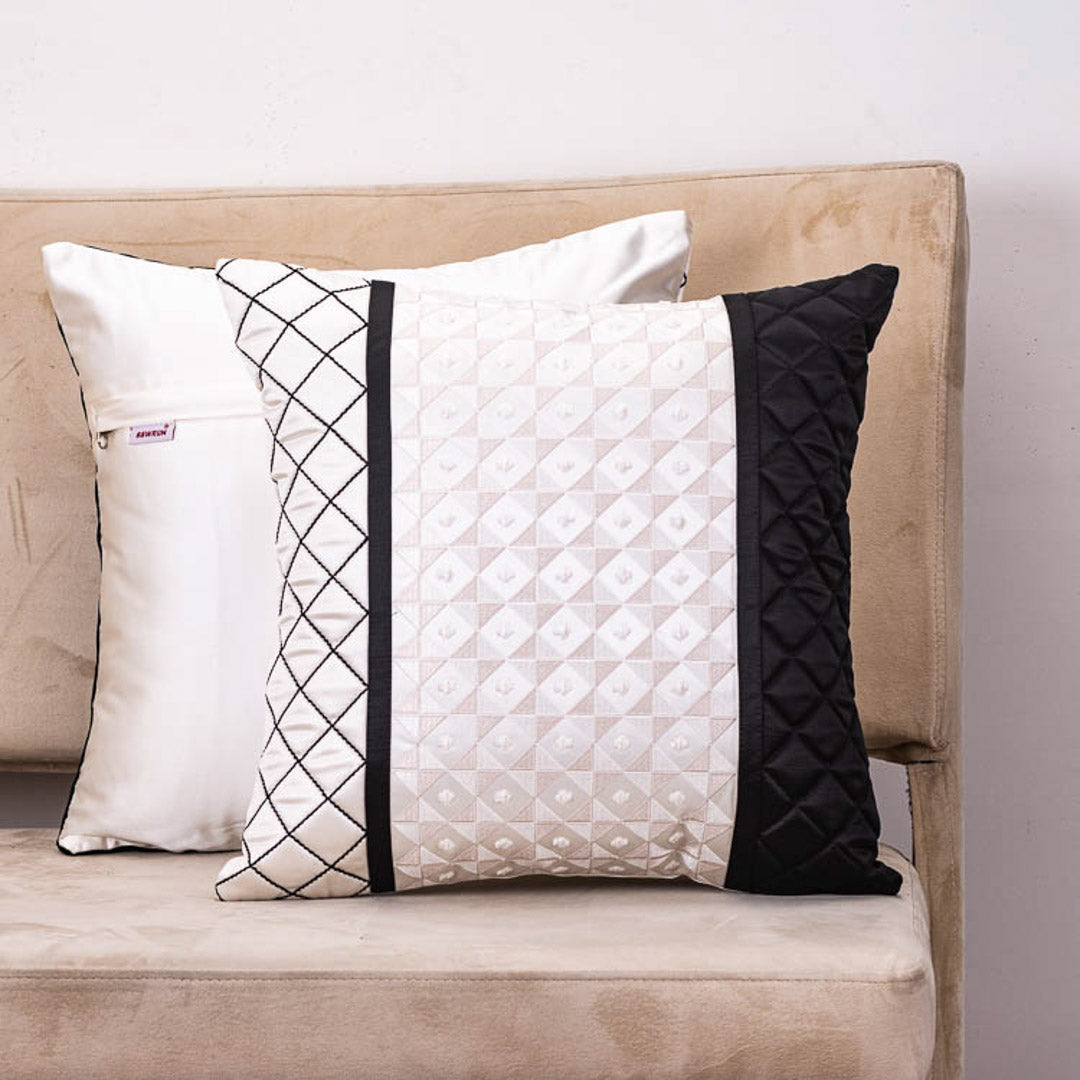 Modern Geometric 16x16 Satin Cushion Cover in Black and White