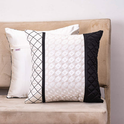 Modern Geometric 16x16 Satin Cushion Cover in Black and White