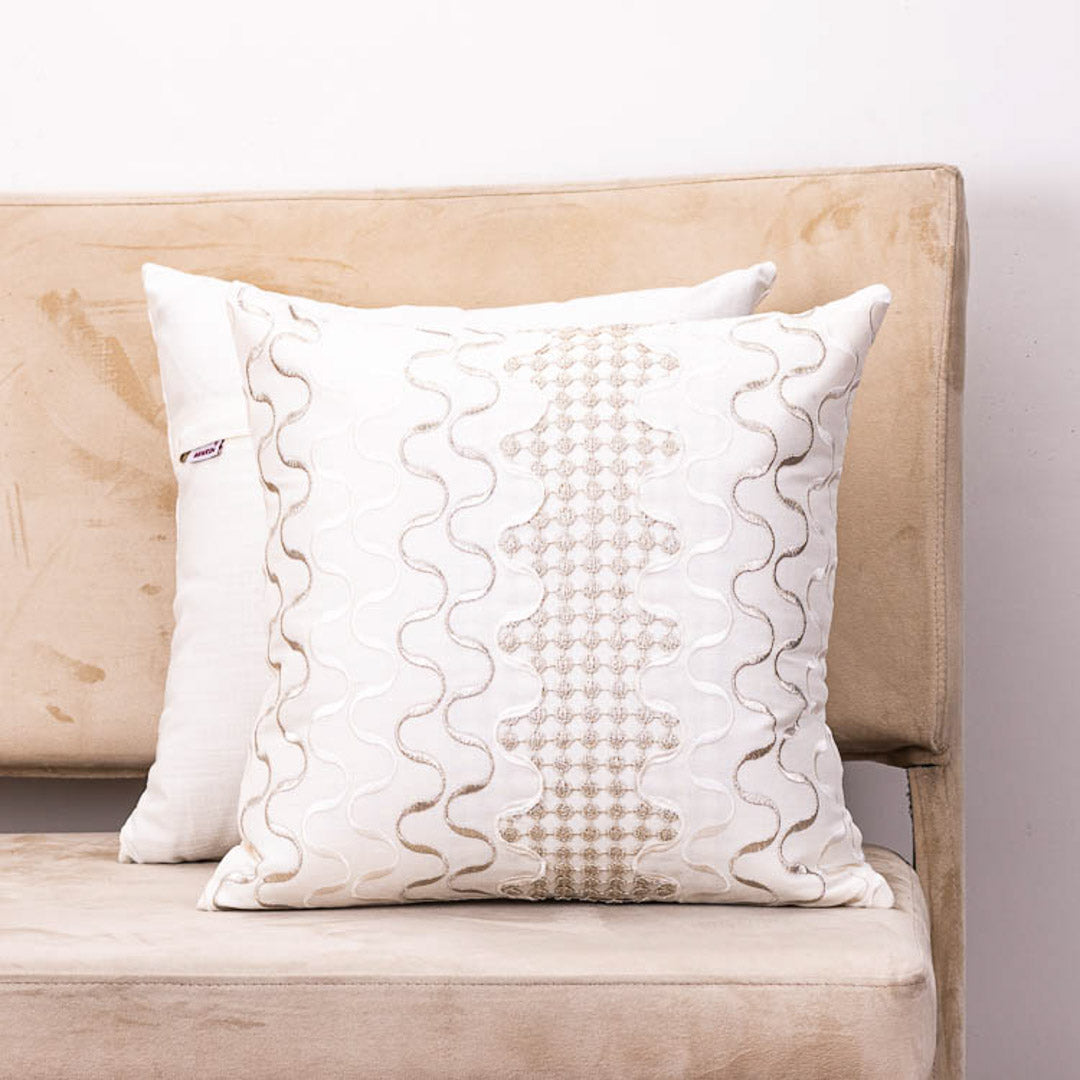 Premium 16x16&quot; Cream Cotton Embroidered Cushion Cover