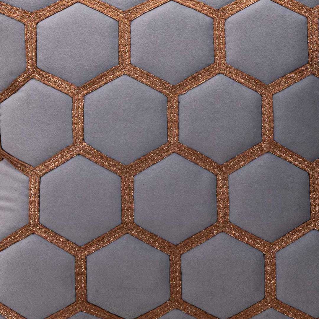 “Hexa-Stitch Grey Velvet Cushion Cover – 16x16 Inch Stylish Home Décor”