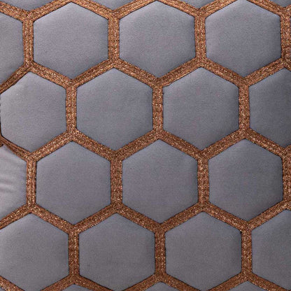 “Hexa-Stitch Grey Velvet Cushion Cover – 16x16 Inch Stylish Home Décor”