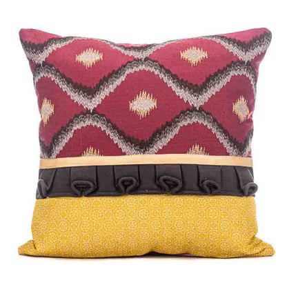 Bohemian Ikat Pattern Cotton Cushion Cover in Maroon and Yellow (16x16&quot;)