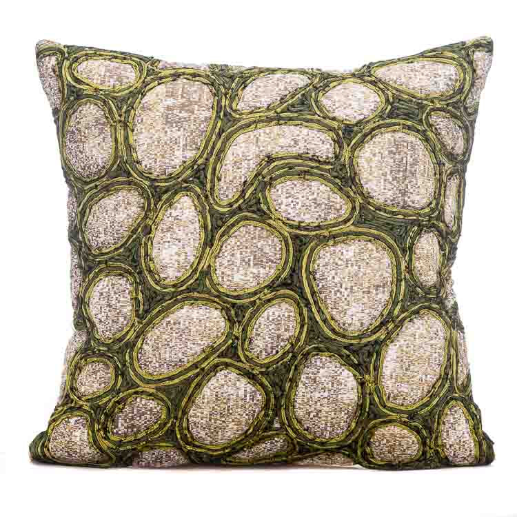 Artistic 16x16&quot; Square Cushion Cover in Green Taffeta &amp; Polyester Jacquard