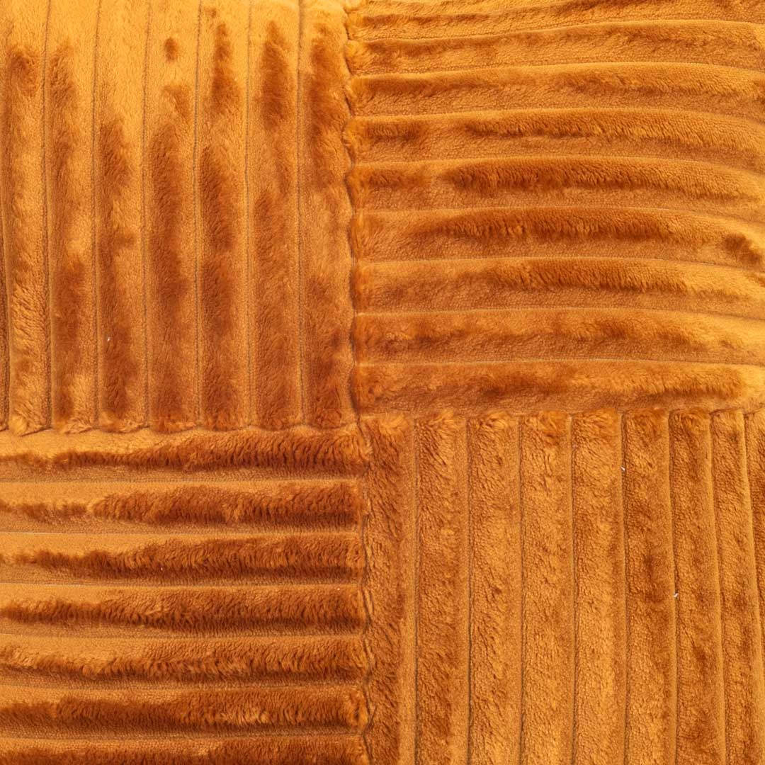 Premium Panelled China Velvet Cushion – Mustard – 16×16″