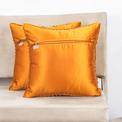 Premium Panelled China Velvet Cushion – Mustard – 16×16″