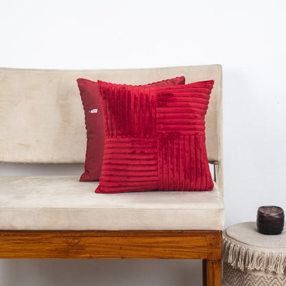 Premium Panelled China Velvet Cushion – Mustard – 16×16″