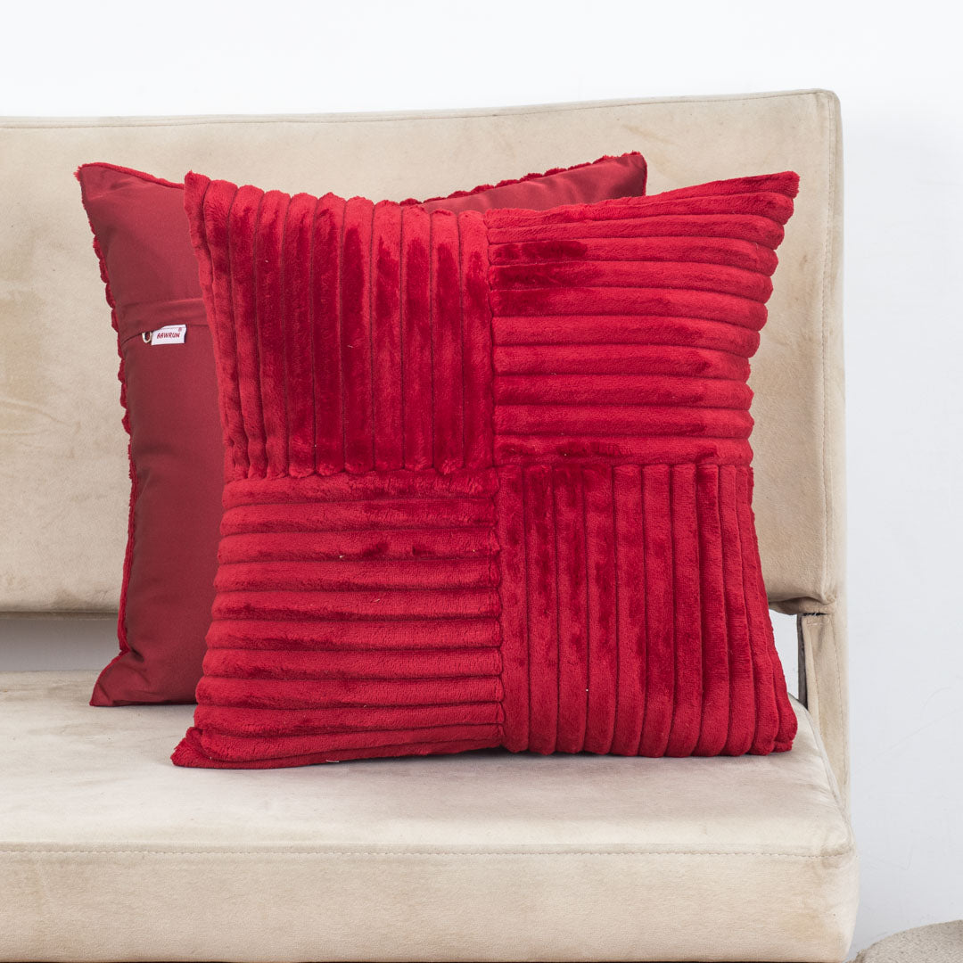 Premium Panelled China Velvet Cushion – Mustard – 16×16″