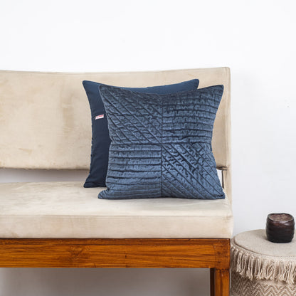 Luxury Navy Velvet Patchwork Cushion Cover – 16×16″