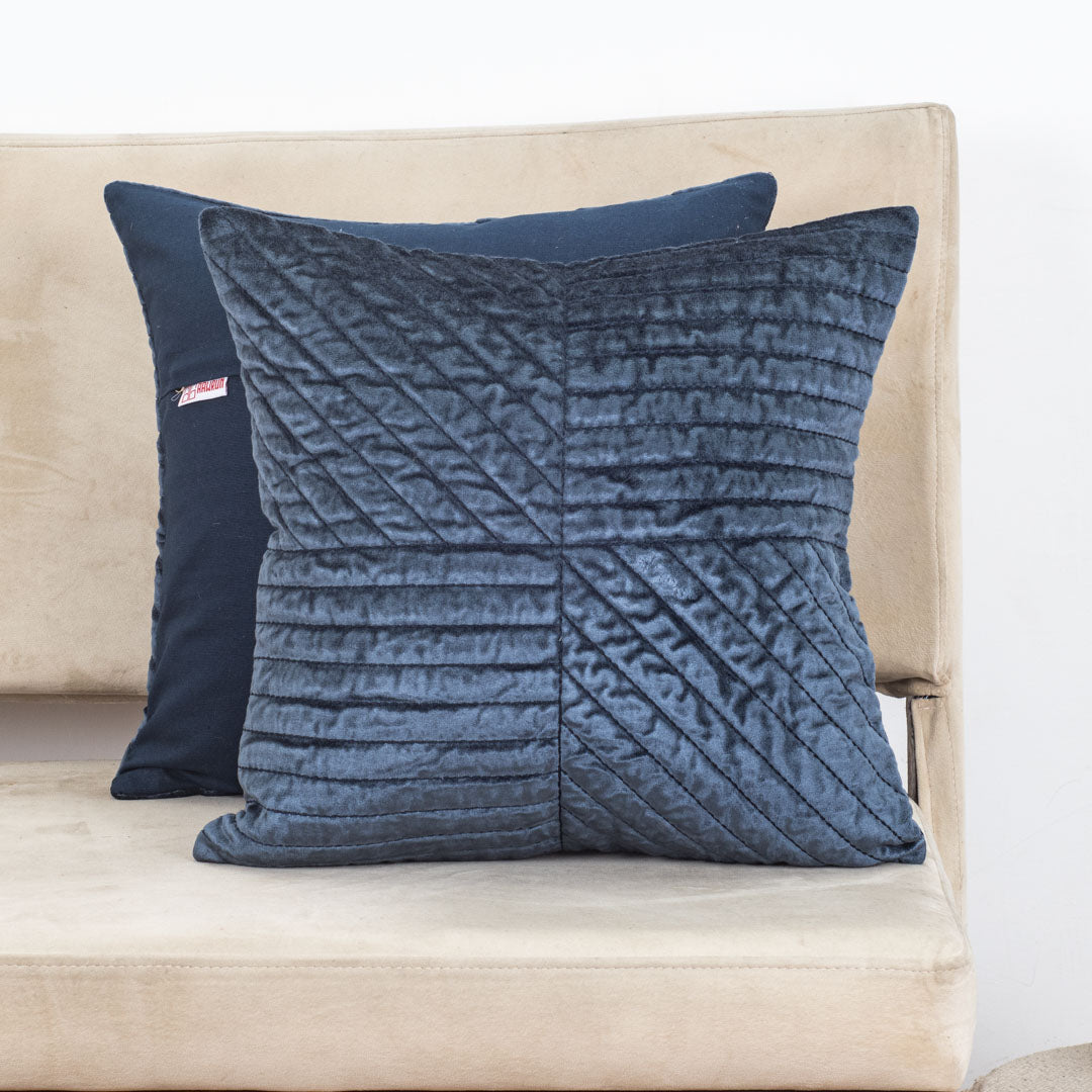 Luxury Navy Velvet Patchwork Cushion Cover – 16×16″