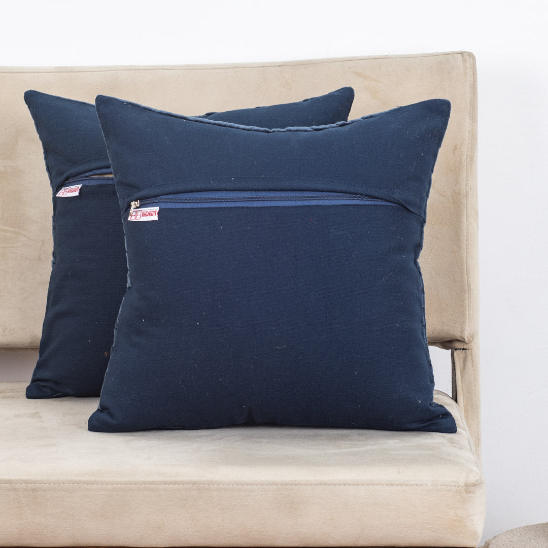 Luxury Navy Velvet Patchwork Cushion Cover – 16×16″