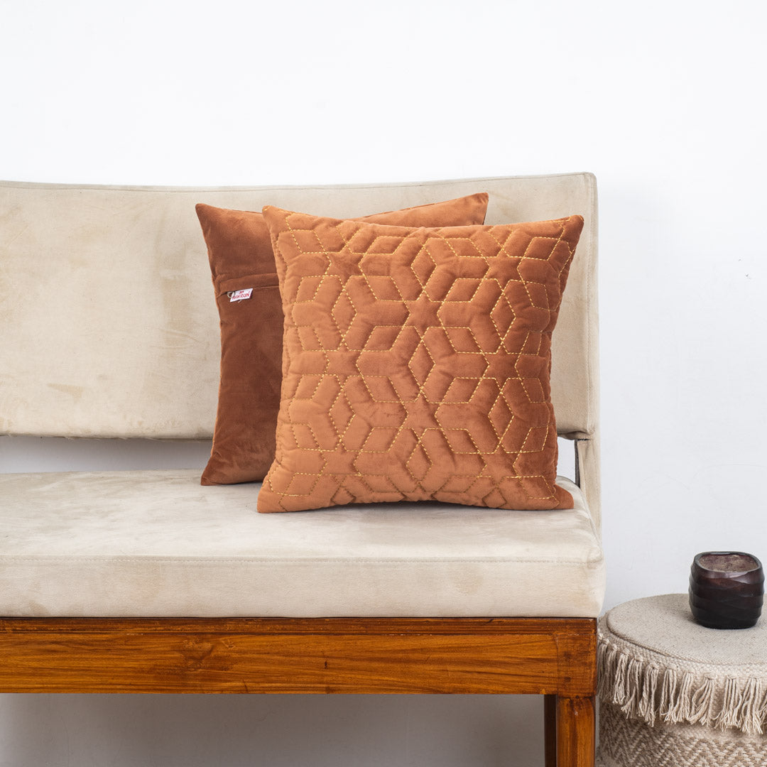 Warm Rust Textured Velvet Cushion Cover – 16×16″