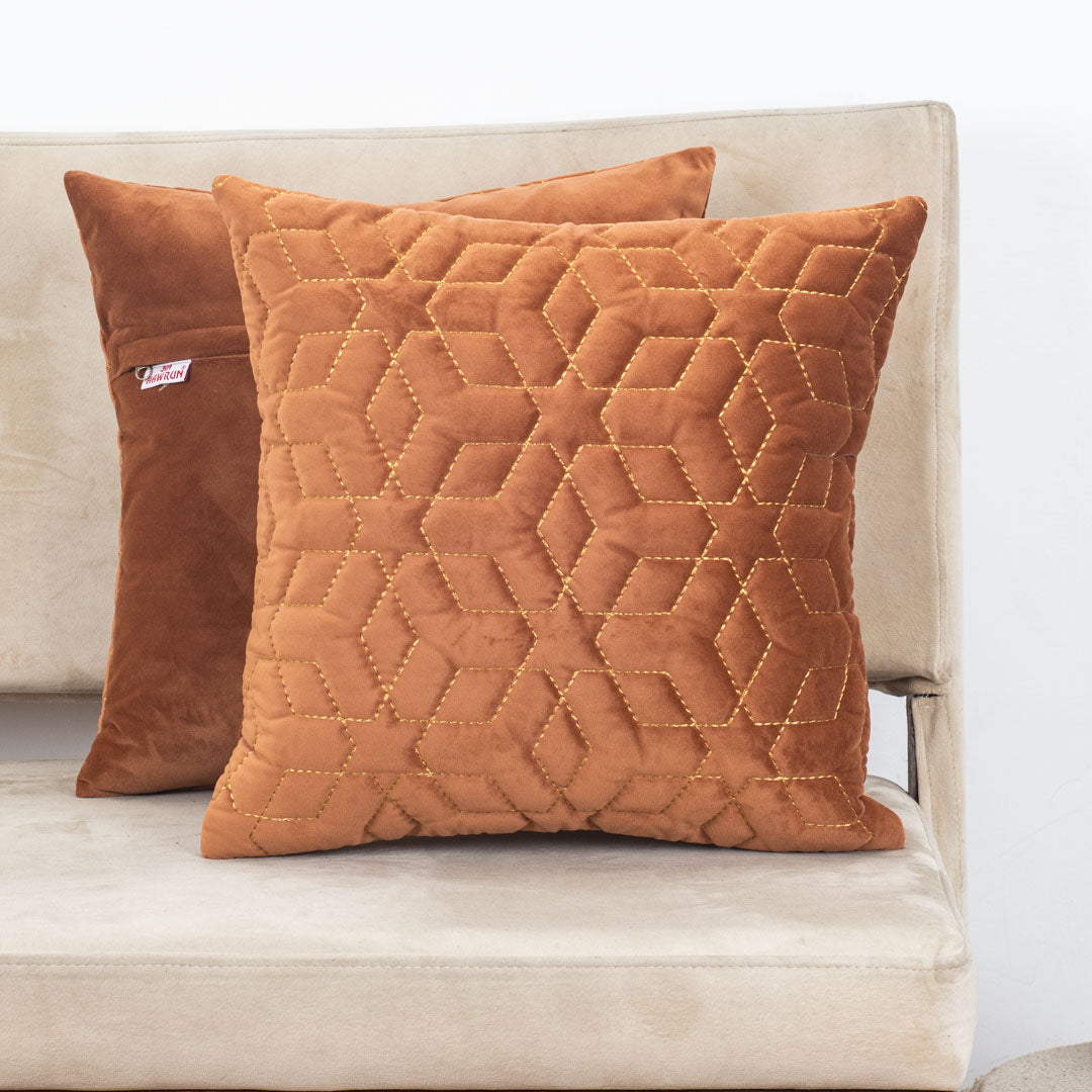 Warm Rust Textured Velvet Cushion Cover – 16×16″