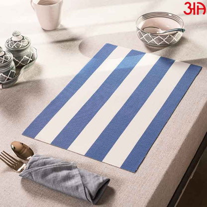 Blue And White Stripe Pvc Table Mat (2 Pcs Set) (12x18) Inch