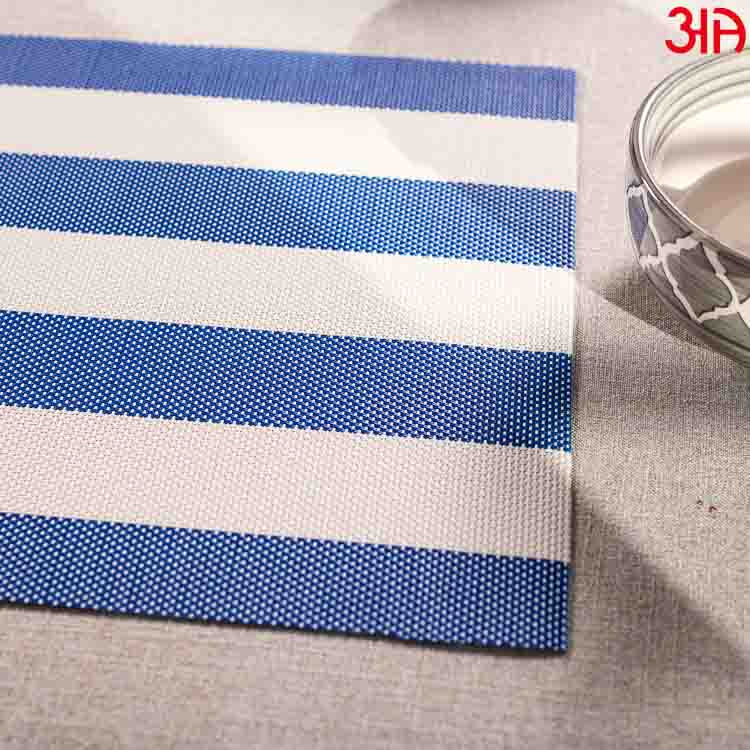 Blue And White Stripe Pvc Table Mat (2 Pcs Set) (12x18) Inch