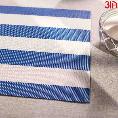 Blue And White Stripe Pvc Table Mat (2 Pcs Set) (12x18) Inch