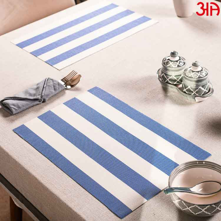 Blue And White Stripe Pvc Table Mat (2 Pcs Set) (12x18) Inch