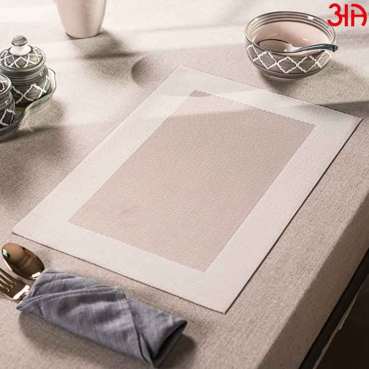 Beige And Brown Box Design Pvc Table Mat (2 Pcs Set) (12x18) Inch