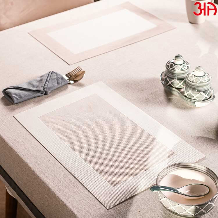 Beige And Brown Box Design Pvc Table Mat (2 Pcs Set) (12x18) Inch