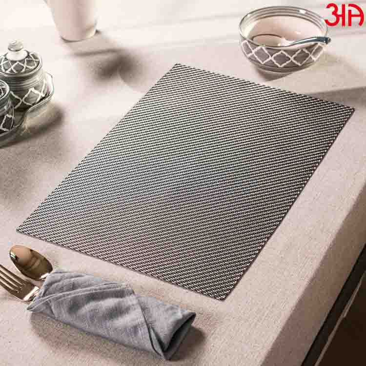 Plain Silver Pvc Table Mat (2 Pcs Set) (12x18) Inch