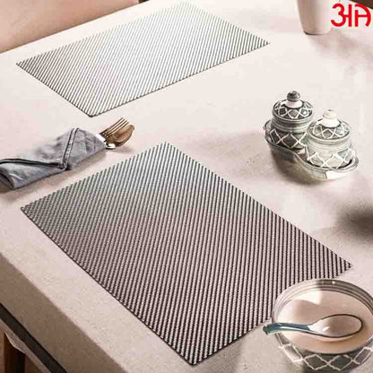 Plain Silver Pvc Table Mat (2 Pcs Set) (12x18) Inch