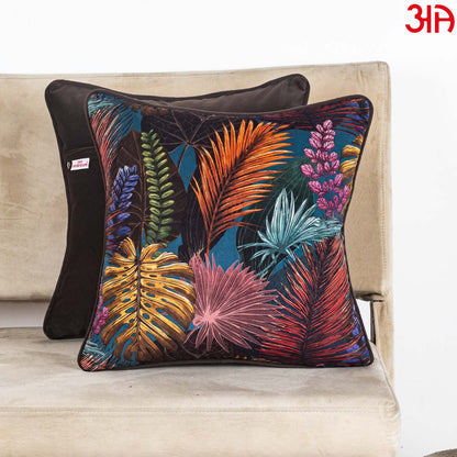 Luxury Velvet Cushion Cover with Colorful Botanical Print – 16×16″
