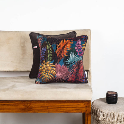 Luxury Velvet Cushion Cover with Colorful Botanical Print – 16×16″