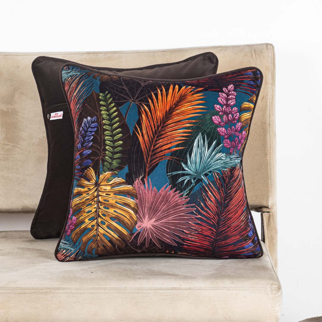 Luxury Velvet Cushion Cover with Colorful Botanical Print – 16×16″