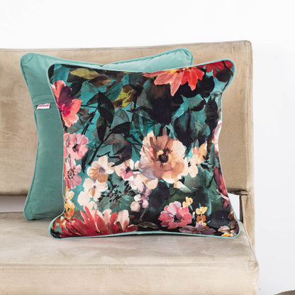 Botanical Bloom Velvet Cushion Cover – 16×16″