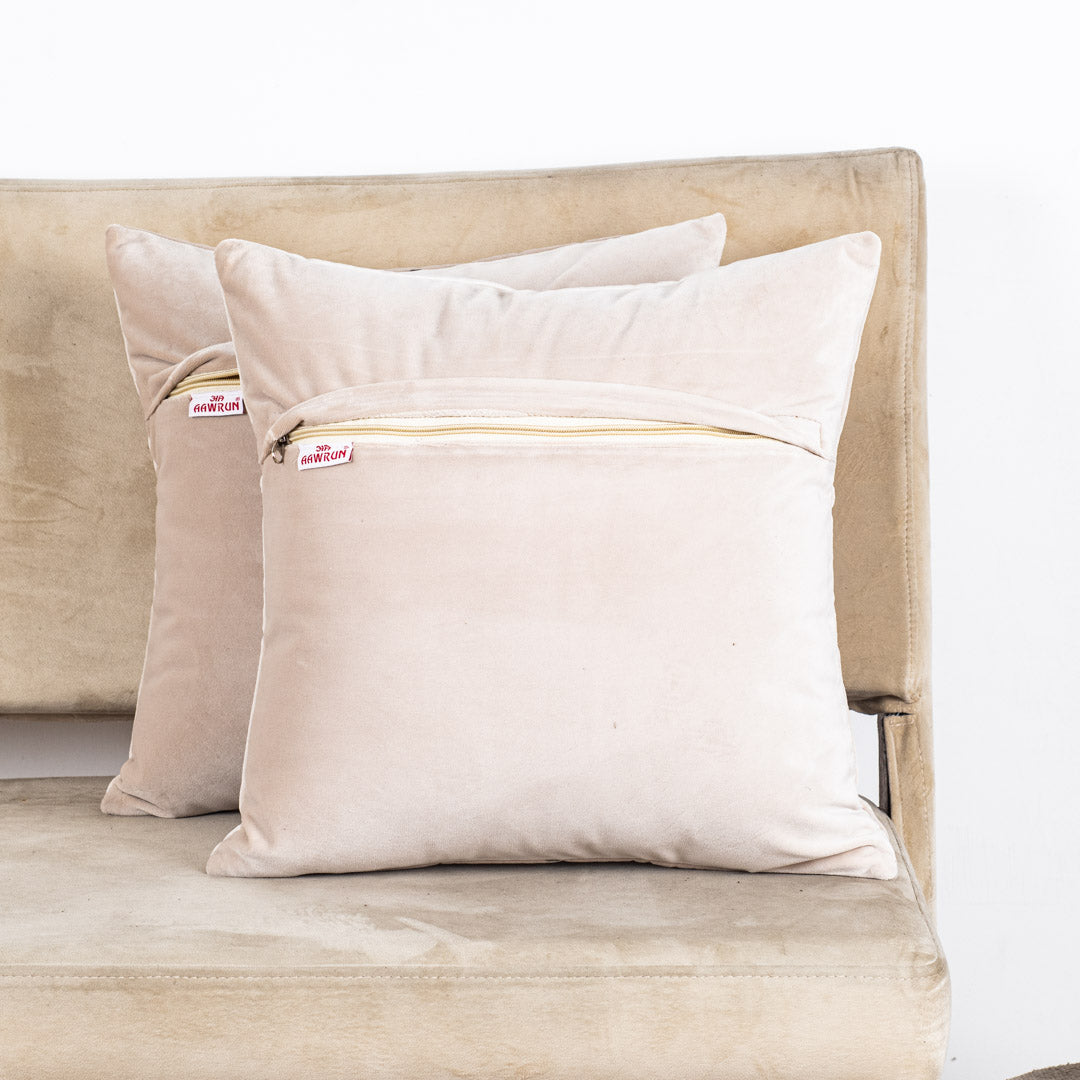 Heritage Frame Embroidered Velvet Cushion Cover – 16×16″ (Off-White)