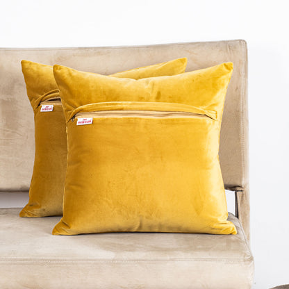 Yellow Heritage Frame Embroidered Velvet Cushion Cover – 16×16″