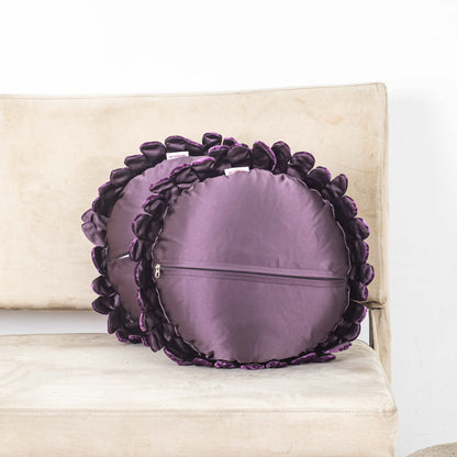Purple Floral Velvet Round Cushion Cover