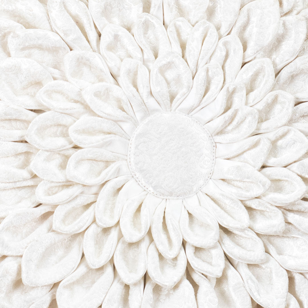 White Floral Velvet Round Cushion Cover