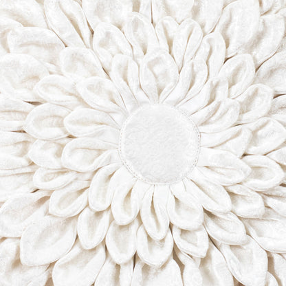White Floral Velvet Round Cushion Cover