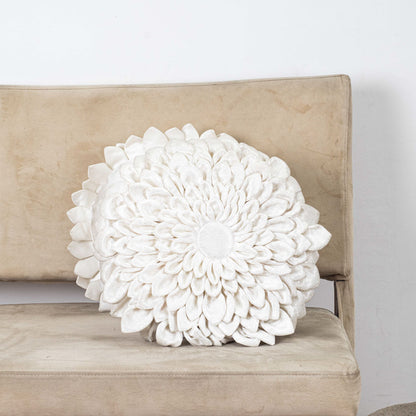 White Floral Velvet Round Cushion Cover