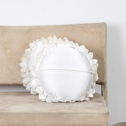 White Floral Velvet Round Cushion Cover