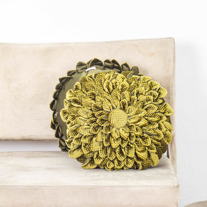 Olive Green Floral Velvet Round Cushion Cover